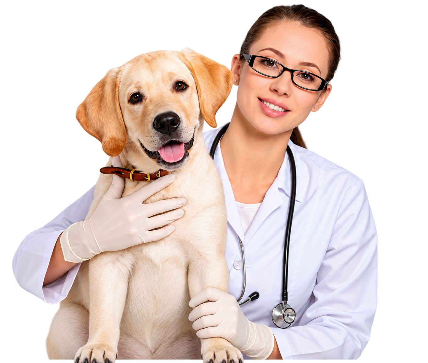 Veterinária acolhendo um cachorro